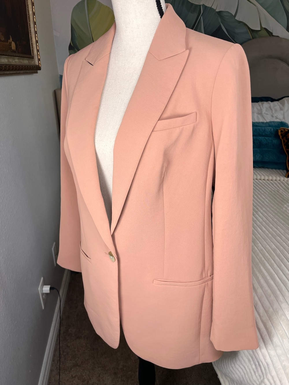 Express Women's Blush Pink Peach Blazer Pant Suit Size Medium, 14 NWT